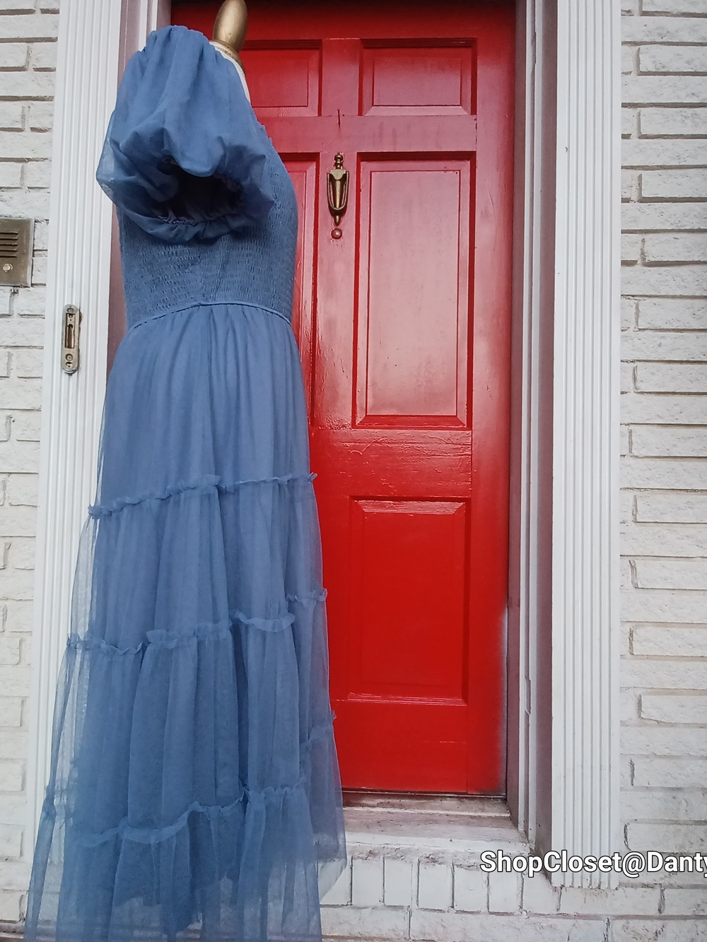 PrettyGarden Dusty Blue Off-Shoulder Tulle Midi Dress - Picture 5 of 14